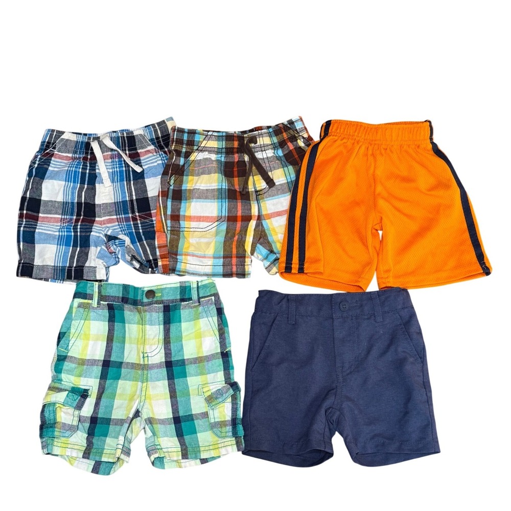 Toddler Boys 12M 18M Shorts Multicolor Plaid Athletic Cat Jack Bundle of‎ 5